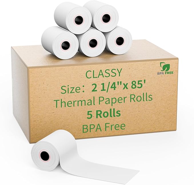 2 1/4" 85' feet Thermal Receipt Paper, Cash Register Paper Rolls Fits by CLASSY