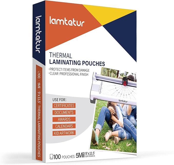 Thermal Laminating Pouches 9"x11.5" Inches, Holds 8.5 x 11 Inch Sheets by Lamtetur