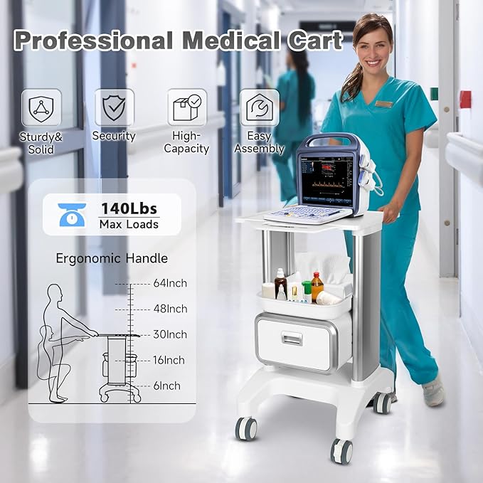 Medical Trolley Mobile Ultrasound Cart 135 LBS Load Professional Portable - Image 3