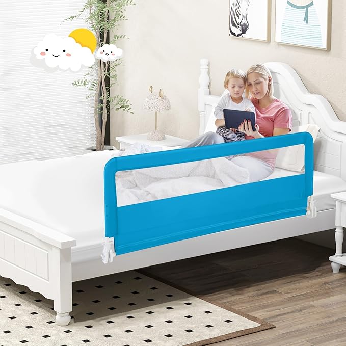 BABY JOY Bed Rails for Toddlers, Swing Down Bed Guard w/Safety Straps, Folding - Image 2