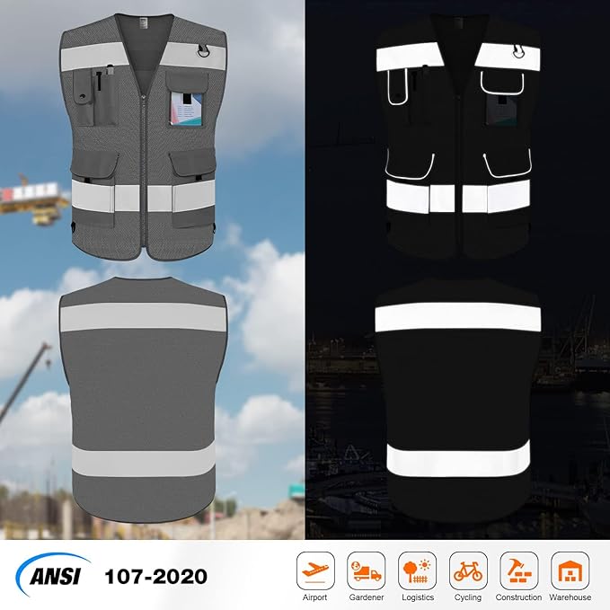 TCCFCCT Mesh Reflective Safety Vest 9 Pockets High Visibility Vest - Image 2