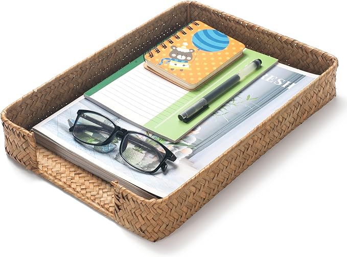 Seagrass Letter Tray, Woven Desk Tray, Wicker Desktop Basket Organizer by XIMISISE