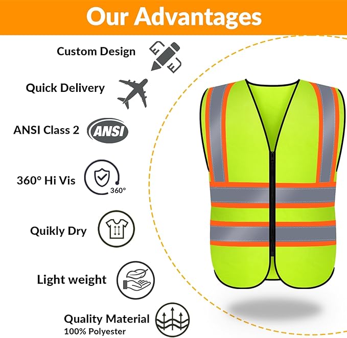 BeautyWill Custom Safety Vest Logo Class 2 High Visibility Reflevtive Vest - Image 5