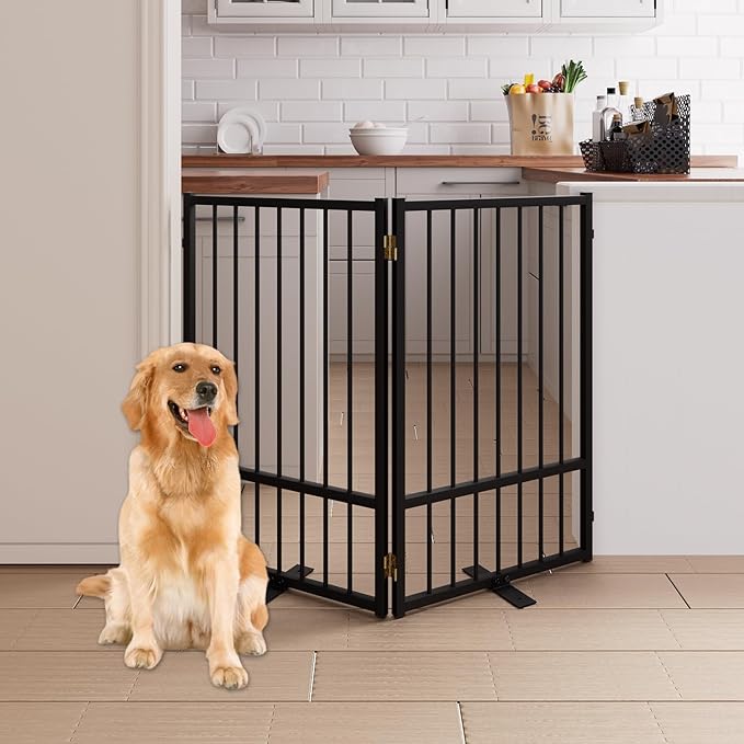 2 Panels Full Metal Freestanding Dog Gates, 40” W x 32” H Folding Pet Gate Fence by Unknown