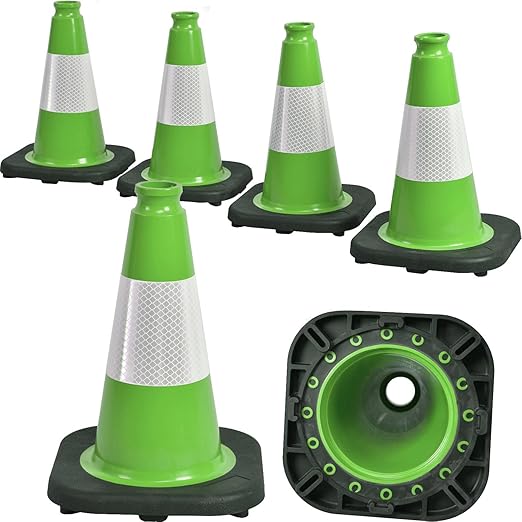 6 Pack 12" Inch Green PVC Traffic Cones by OranLite