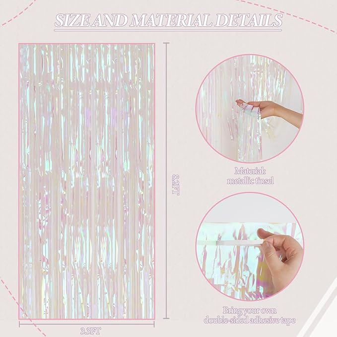 3 Pack Foil Fringe Backdrop, 3.3x8.2 Feet Tinsel Curtains, Transparent Rainbow - Image 3