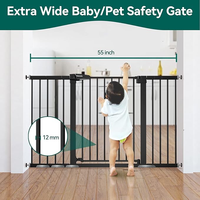 BABELIO Extra Wide Baby/Dog Gate PressGuard P7, 29-55" Auto Clos - Image 2