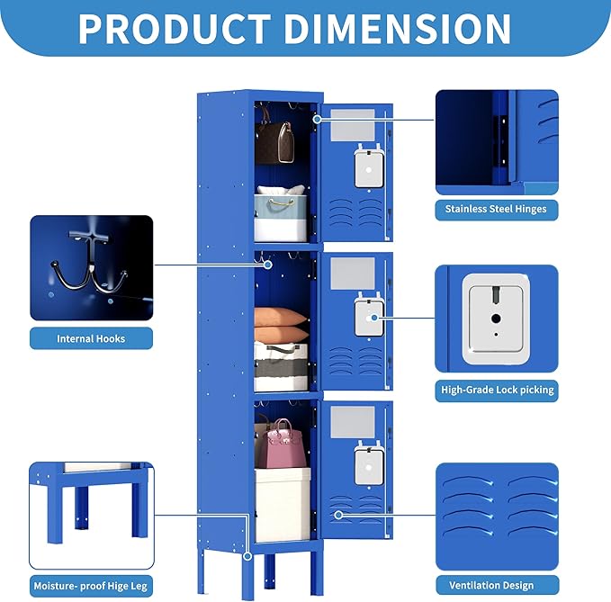 3 Doors Locker for Employees, Metal Locker Storage Cabinet for Home Office - Image 4