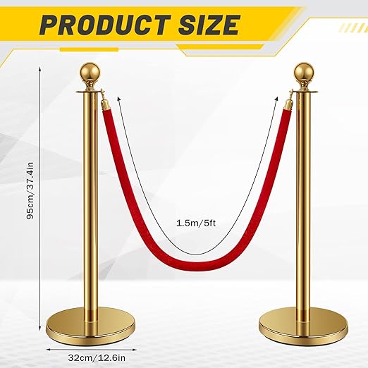 Ferraycle 12 Pcs Stainless Steel Stanchions Post Queue 5 ft Carpet Ropes and - Image 2
