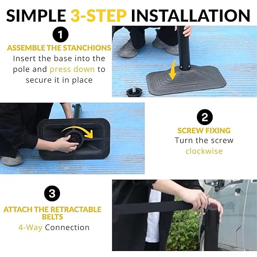 4-Pack 36" Yellow Crowd Control Stanchions, Heavy-Duty Rubber Rectangular Base - Image 5
