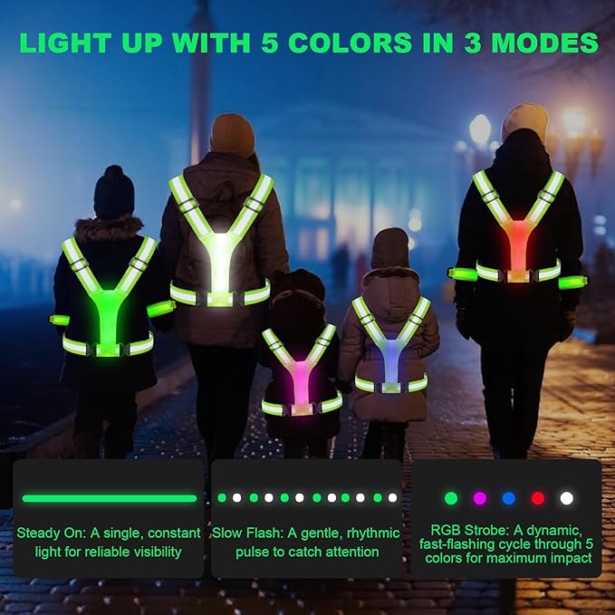 Reflective Running Gear with Led Armband Rechargeable, 5 Colors Lights Up - Image 3