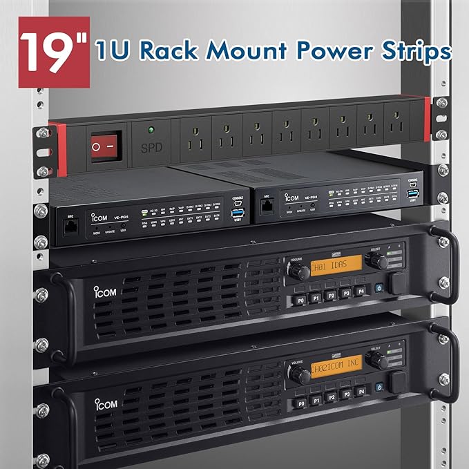 8 Outlet Rack Mount PDU Power Strip, 1200J Surge Protection & 15A Overload - Image 3