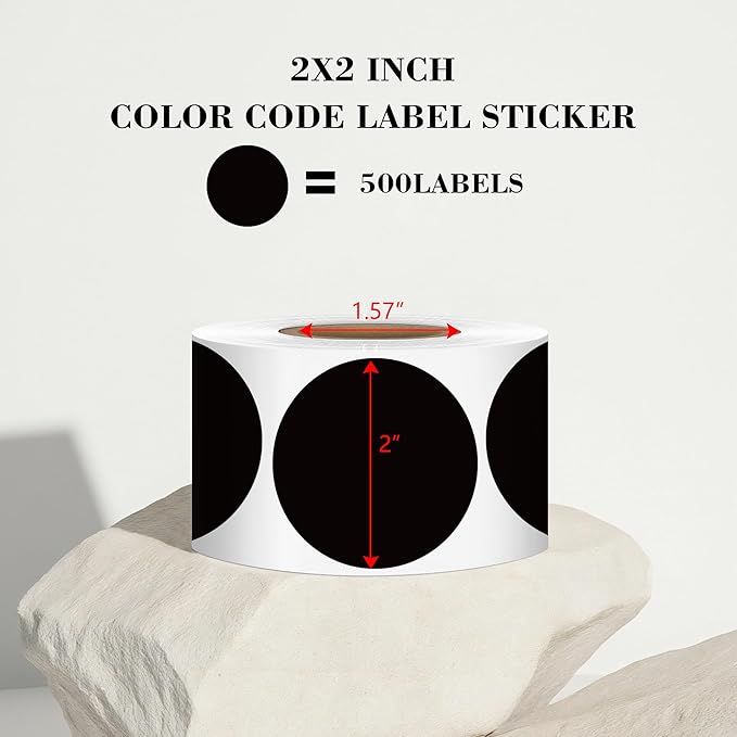 2 Inch Black Circle Stickers 500 Pcs, Permanent Color Coding Dots - Image 2