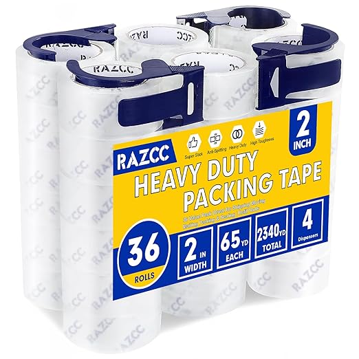 Clear Packing Tape, 36 Rolls Heavy Duty Packaging Tape by RAZCC