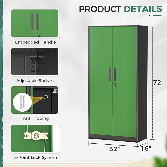 Greenvelly Metal Garage Storage Cabinet, Metal Tool Cabinets, Locking File - Image 3