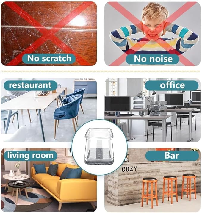 Ansible 24 Pcs Chair Leg Floor Protectors Square, Silicone Felt Furniture Leg - Image 6