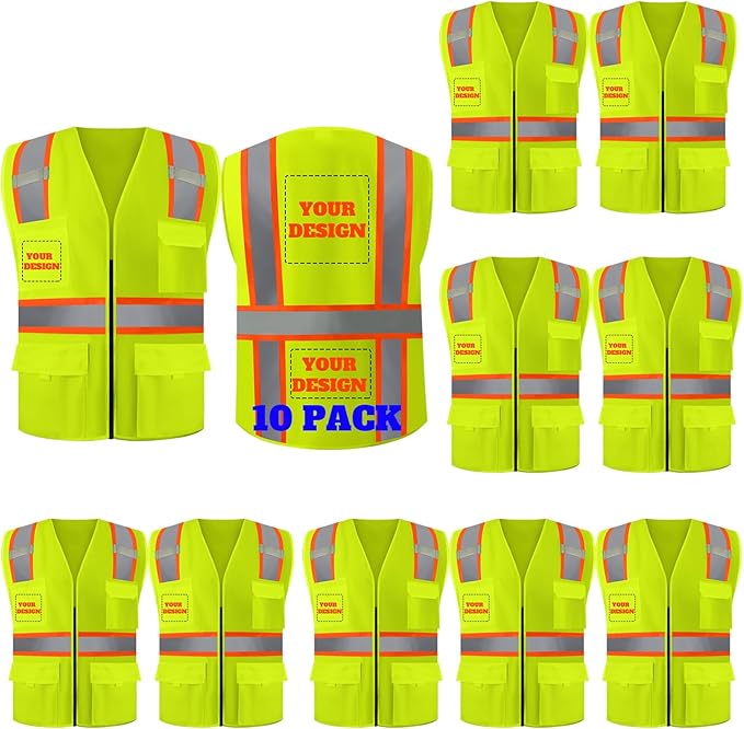 BeautyWill 10/20 Pack Custom Logo Safety Vest, Bulk High Visibility Class 2 by BeautyWill