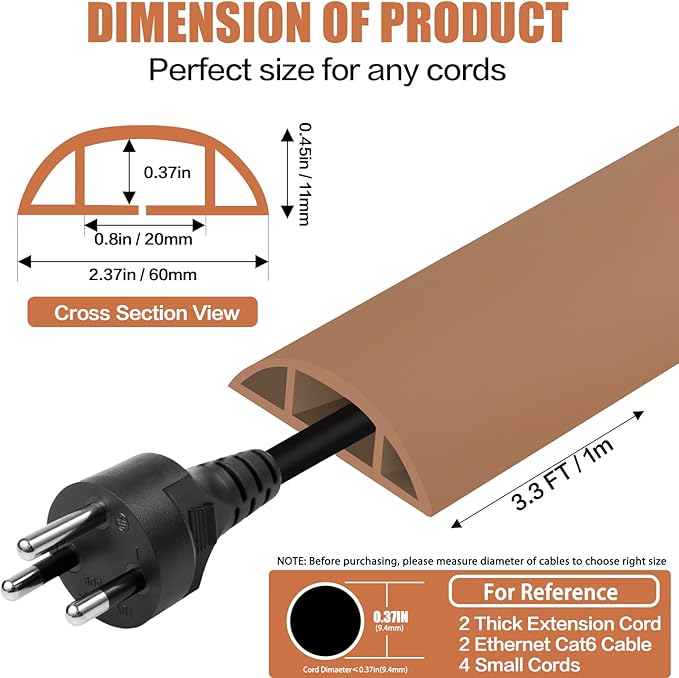 Floor Cord Cover Cavity 0.8"x0.37" Self Adhesive Cord Hider, 3.3FT Low Profile - Image 2
