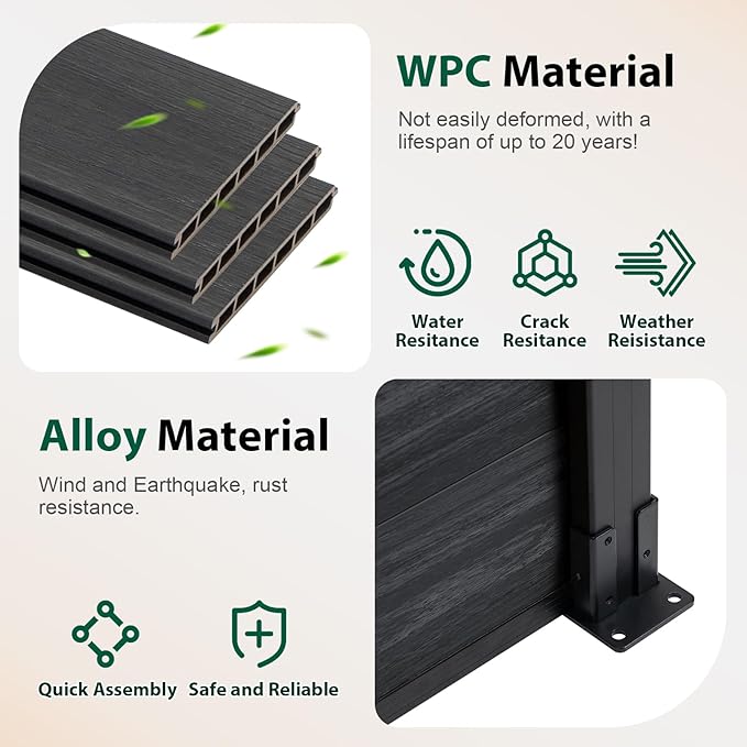 6ft x 6ft Outdoor Privacy Fence, Wind Resistant, Wood Plastic Composite Fence - Image 5