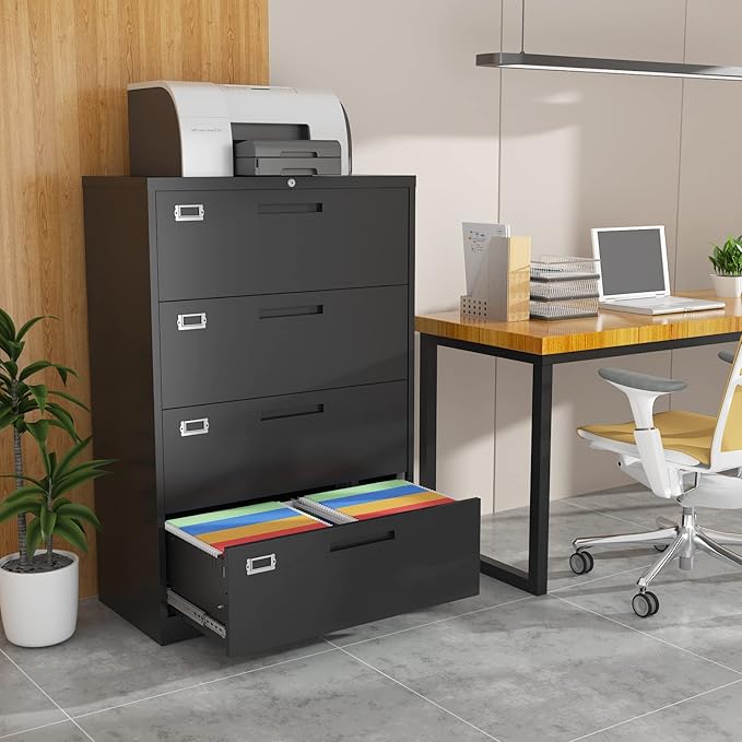 4 Drawer Filing Cabinet with Lock Metal Lateral File Cabinet Office Home Steel - Image 8