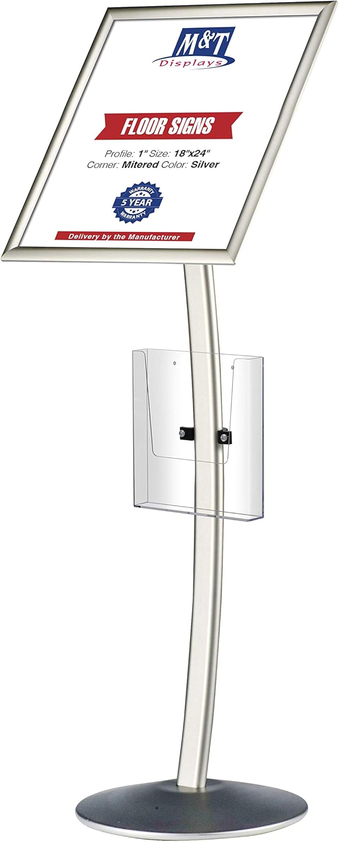 M&T Displays Curved Menu Board, 18x24 Inch Pedestal Sign Holder by MTDisplays