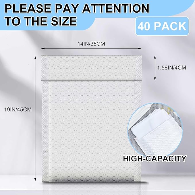 Ireer 40 Pack Extra Large Bubble Mailers 14 x 19" Poly Padded Envelopes - Image 2