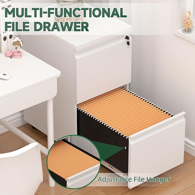 2 Drawer File Cabinet on Wheels, Under Desk Metal File Cabinet - Image 5
