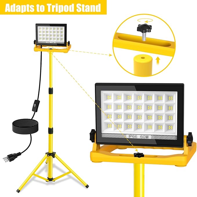T-SUN LED Work Light with Stand, 60W 6000K Portable Work Light with 13FT Cord - Image 4