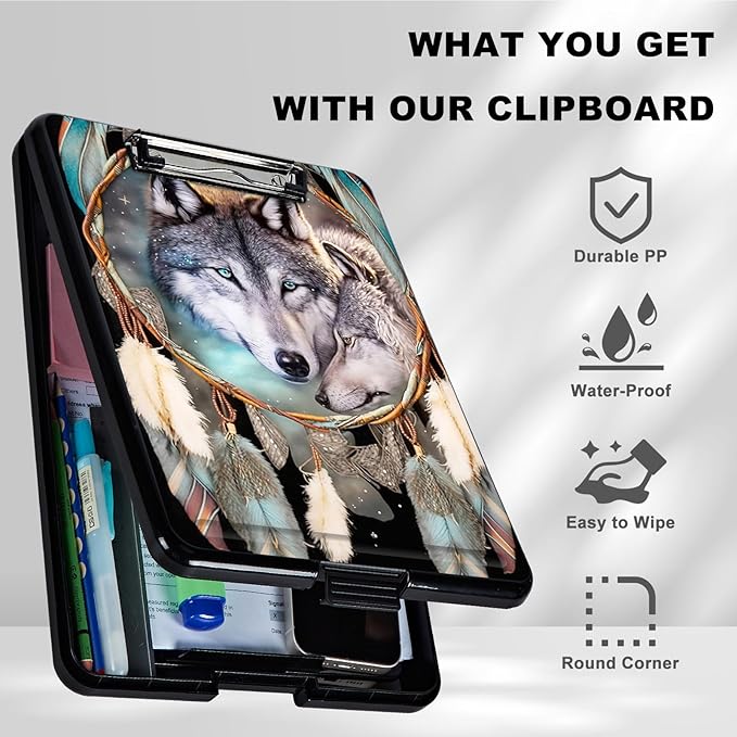 Dream Catcher Wolf Heavy Duty Foldable Plastic Storage Clipboard - Image 6