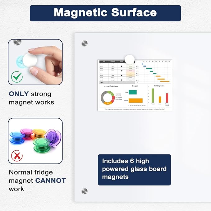 Magnetic Glass Whiteboard, Large Frameless White Board - Image 4