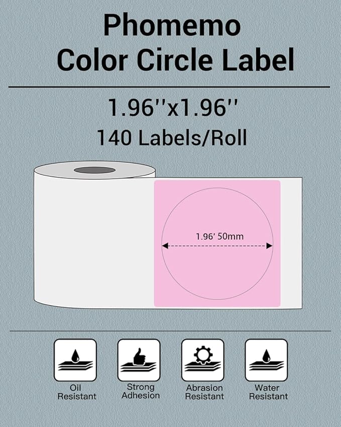 Phomemo Circle Labels for M110/M110S/M120/M200/M220 Label Maker, 1.96" x - Image 2