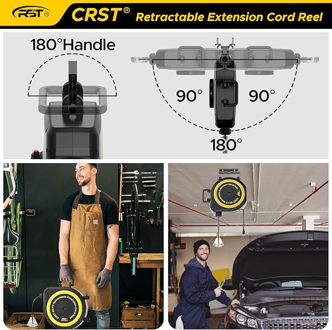 CRST 50 FT Retractable Extension Cord Reel, 14AWG/3C SJTOW Heavy Duty Power Cord - Image 4