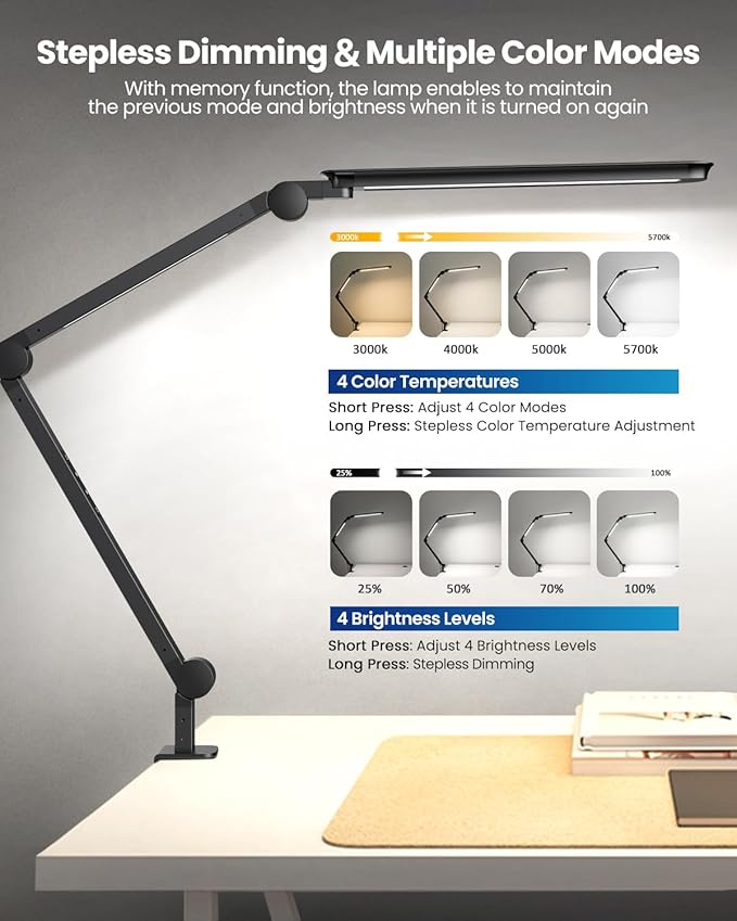 LED Desk Lamp with Clamp, Ultra-Bright Dual Light Architect Desk Light with - Image 2