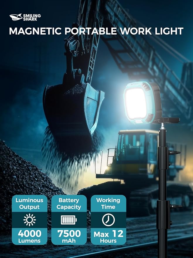 Smiling Shark Working Lights, 7500mAh Rechargeable LED Work Light 4000 Lumen 18 - Image 2