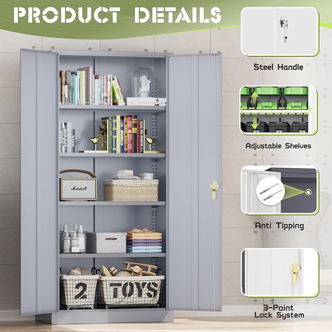 SUNCROWN 72" Metal Storage Cabinet - Image 7