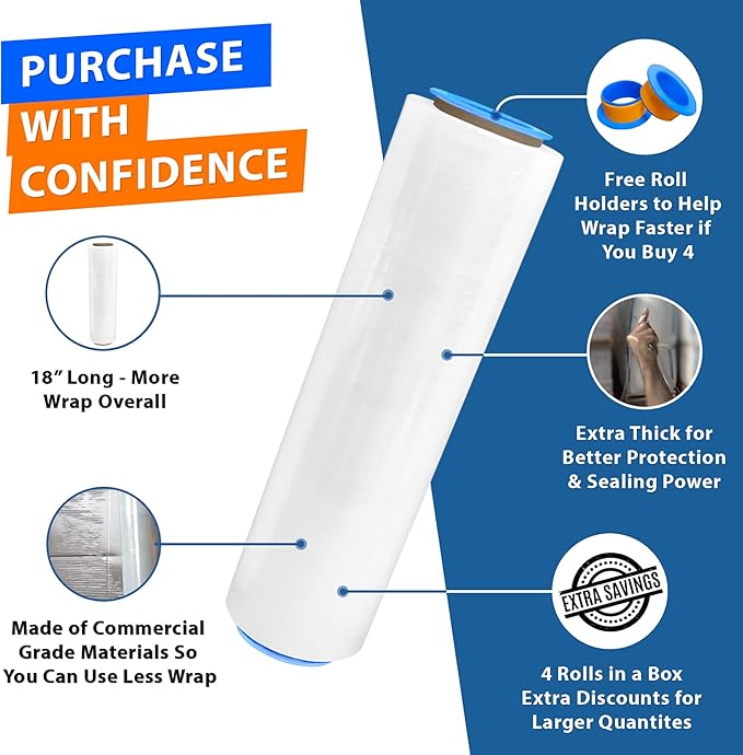 4 Rolls x 18" x 1500 FT x 80 Gauge Clear Non-Stretch Heavy Duty Plastic Stretch - Image 5