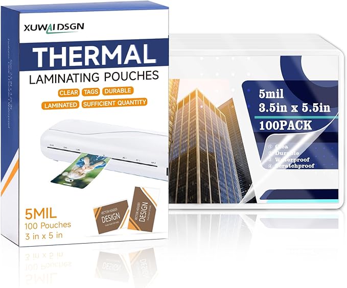 100 Pack 5mil 3“x5" Thermal Laminating Pouches Badge Laminate Pouches Clear by XUWAIDSGN