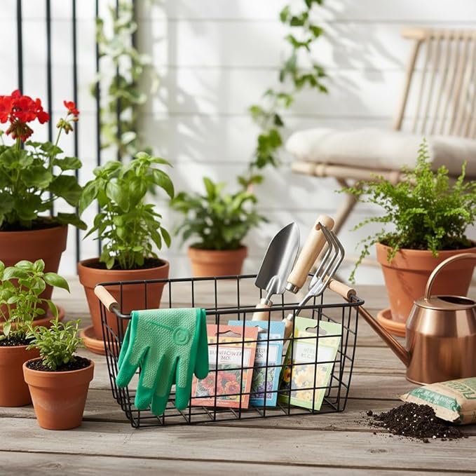 LeleCAT Wire Baskets with Wooden Handles Wire Storage Organizer Bin Baskets - Image 5