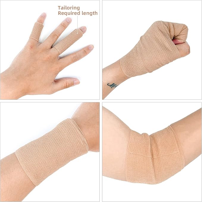 Beige-Self Adhesive Cohesive Bandage Wrap, Self Adherant Non-Woven Wrap Rolls - Image 3