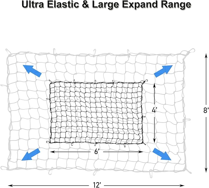 Amiss 4' x 6' Stretches to 8' x 12' Truck Cargo Net, Roof Rack Cargo Net - Image 2