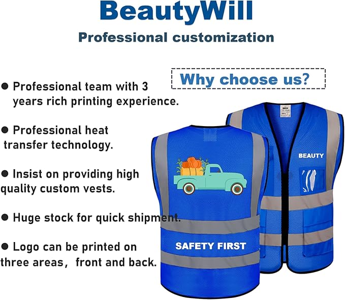 BeautyWill Custom Logo Safety Vest Class2 High Visibility Reflective Vest - Image 3