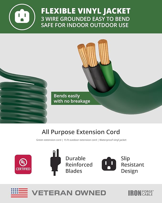 Pack of 2 Outdoor Extension Cords, 15 FT ea - Image 8
