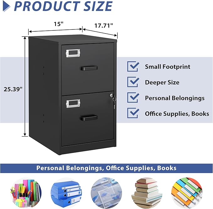 2 Drawer File Cabinet with Lock, Filing Cabinets - Image 3
