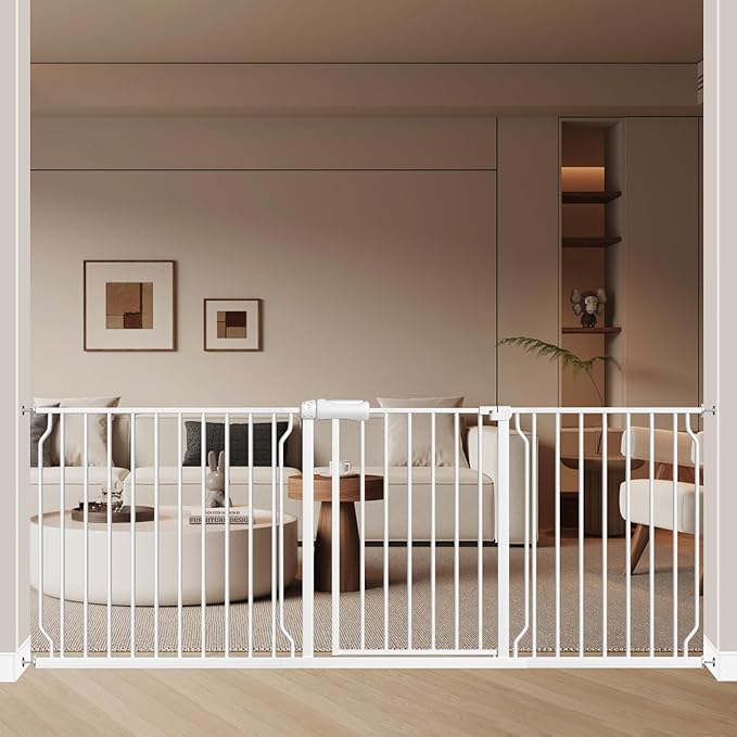ALLAIBB Extra Wide Pressure Mount Baby Gate Auto Close White Metal Child Dog by ALLAIBB