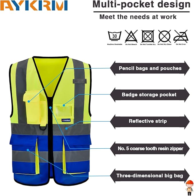 6XL 7XL 8XL High Visibility Yellow Blue REFLECTIVE Safety Vest - Image 4
