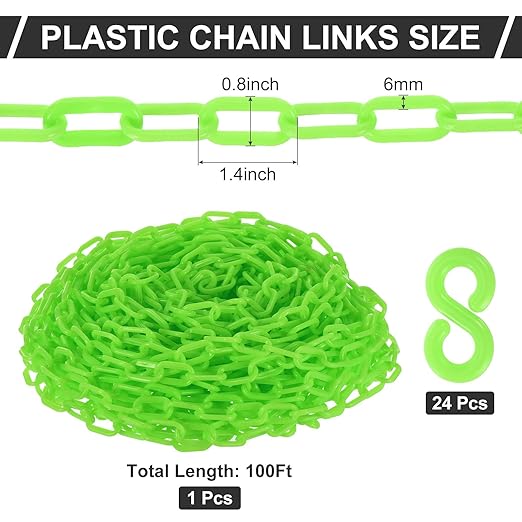 PATIKIL Plastic Chain Links, 100 Foot Safety Barrier Chain Green - Image 3