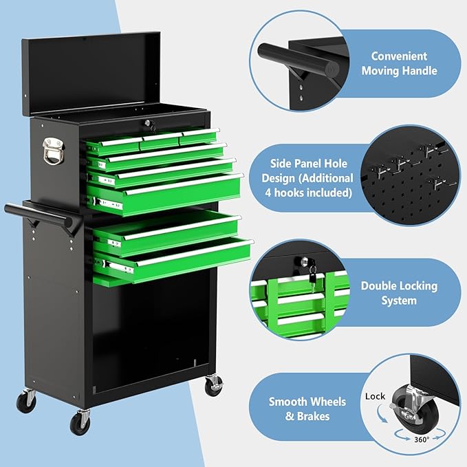 8 Drawer High Capacity Rolling Tool Chest, Metal Tool Box - Image 6