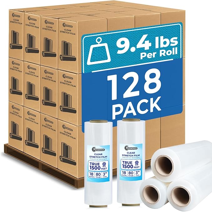 Rosmonde 128 Pack Bulk Plastic Wrap, 80 Gauge Thick Pallet Wrap by Rosmonde