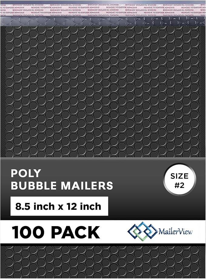 Black Poly Bubble Mailers 8.5x12 inch #2 | Self Seal Padded Envelopes | by MAILERVIEW
