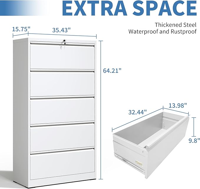 5 Drawer Metal Office Storage Filing Cabinet - Image 3